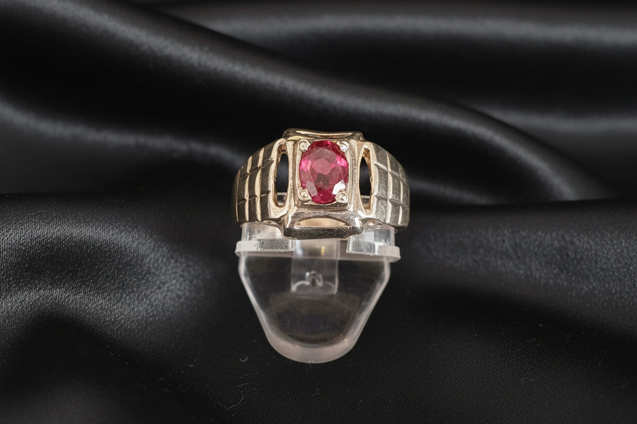 Pierre™ Architectural Grid-Textured Natural Ruby Statement Ring