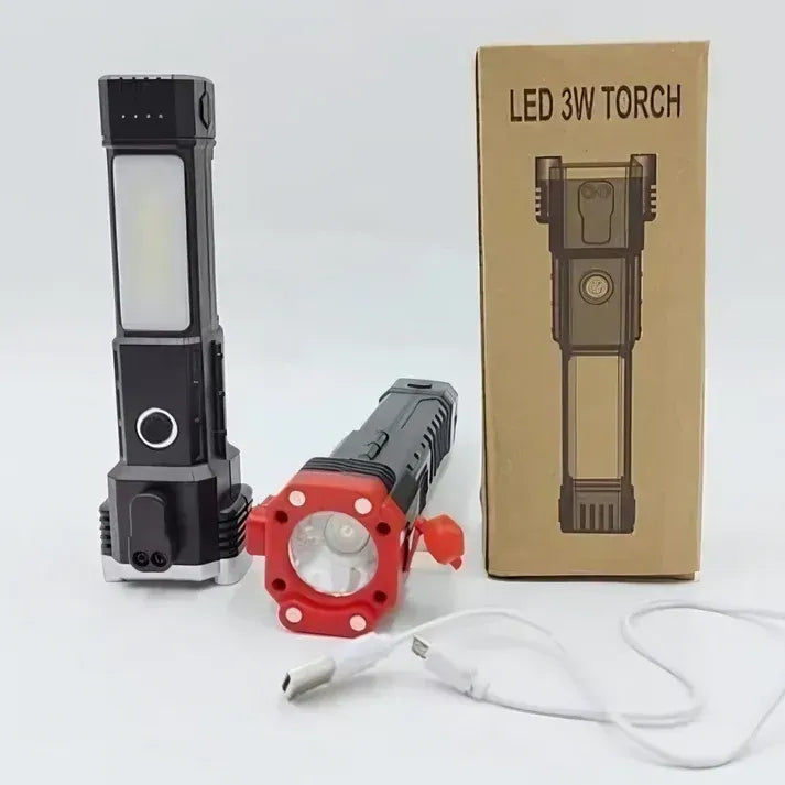 High-power Led Torch Light Rechargeable Flashlight / Multi-functional Tactical Hammer & Power Bank