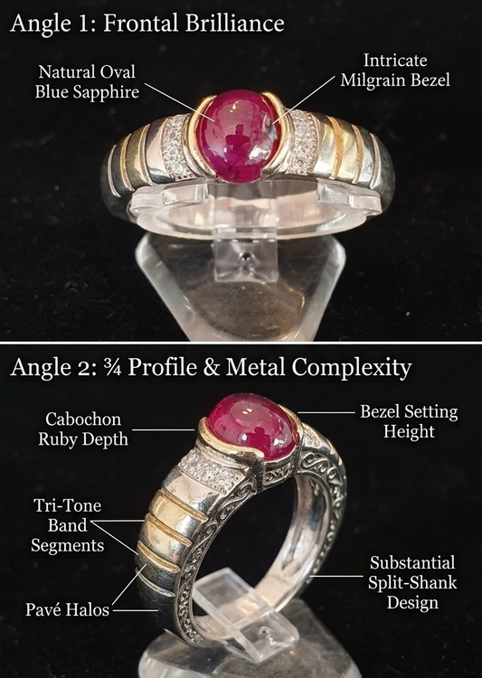 Pierre™ Contemporary Tri-Tone Pavé Natural Ruby Statement Ring