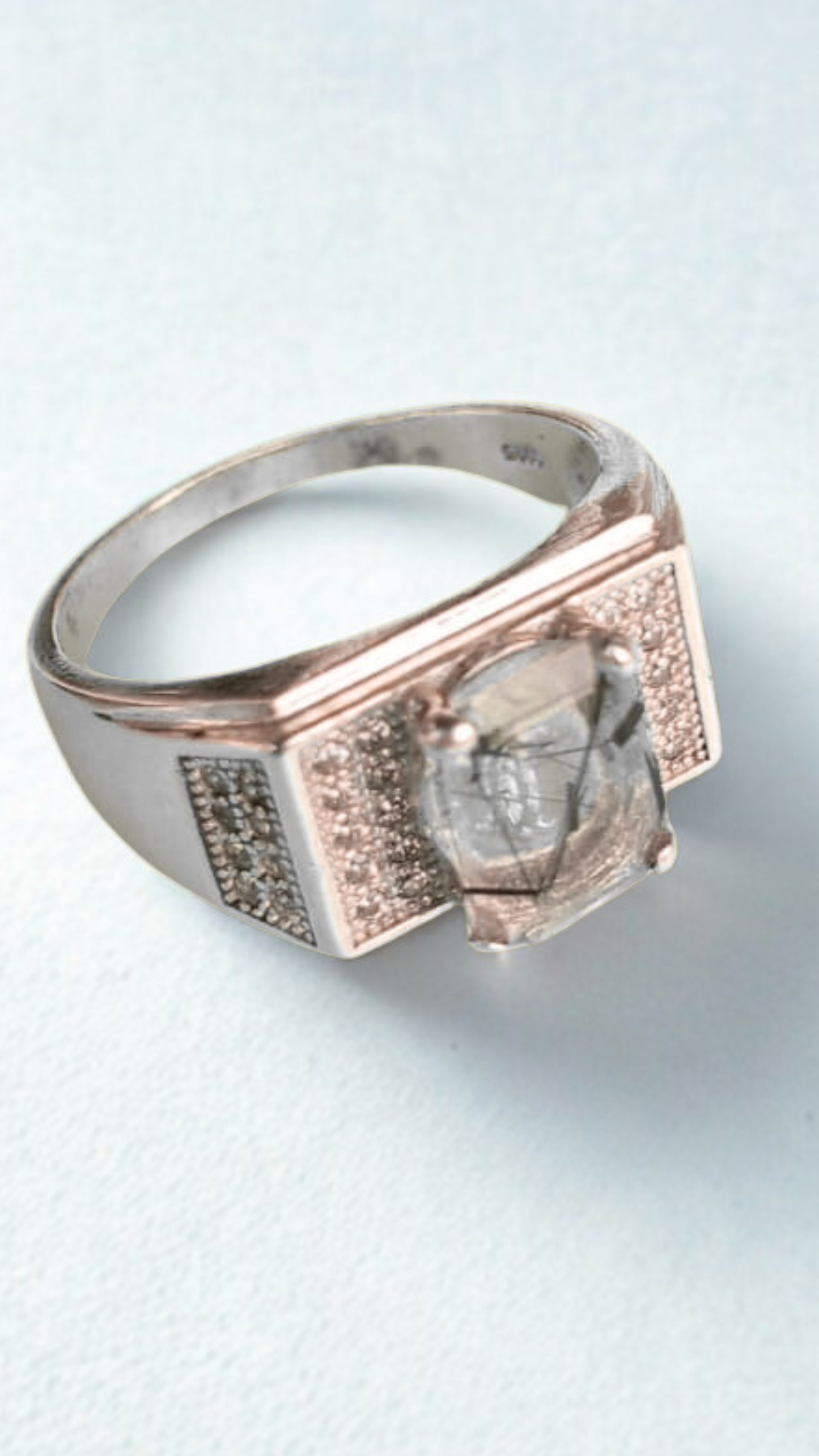 Natural Rutile Quartz Ring - Stirling Silver 925