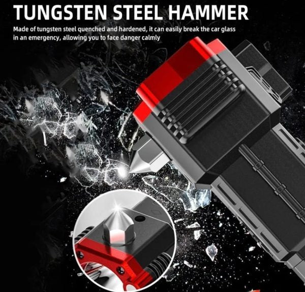 High-power Led Torch Light Rechargeable Flashlight / Multi-functional Tactical Hammer & Power Bank