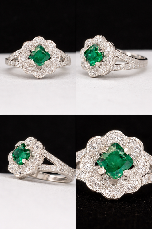 Pierre™ Natural Emerald Halo Ring