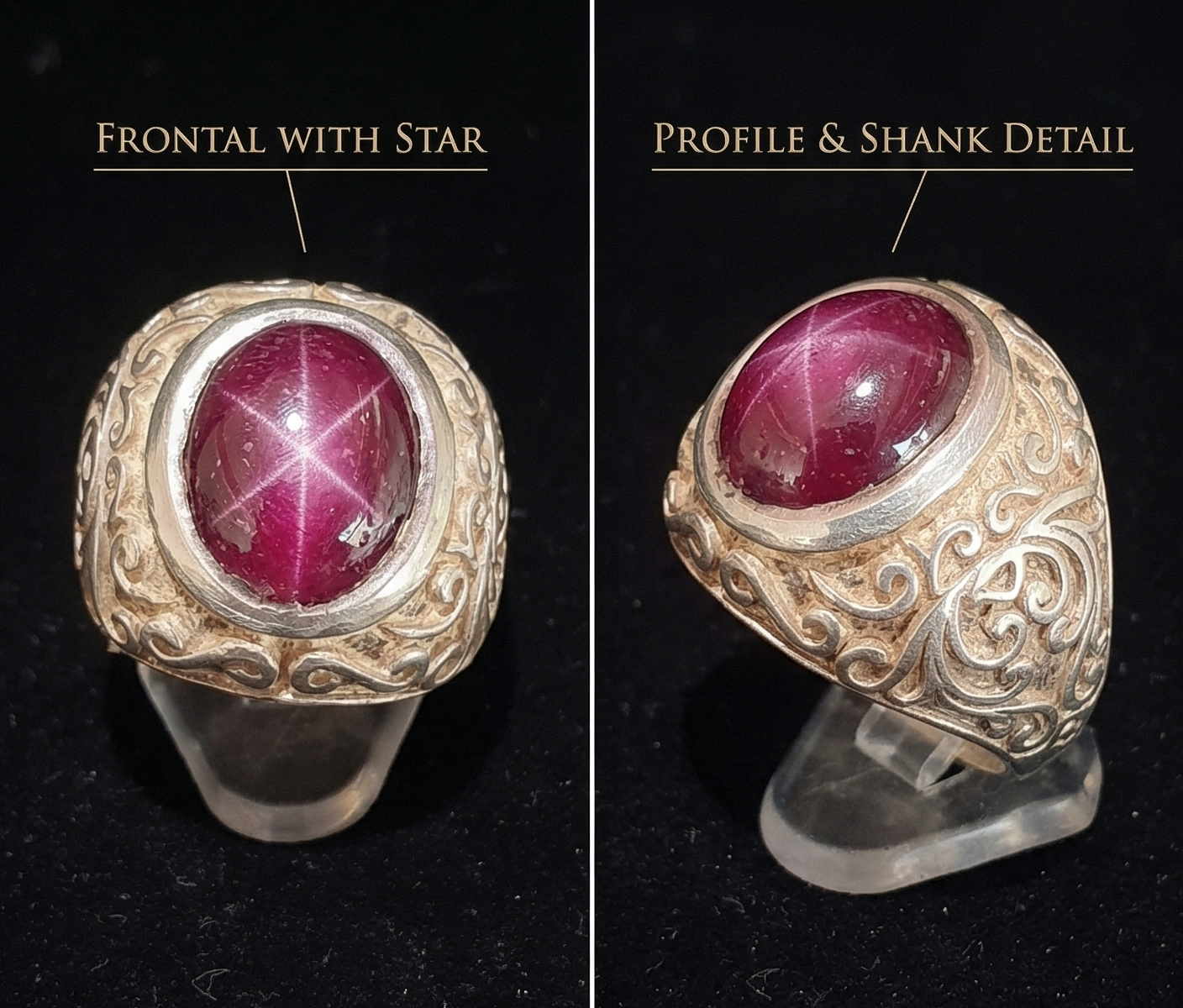 Pierre™ Vintage-Inspired Sterling Silver Star Ruby Statement Ring