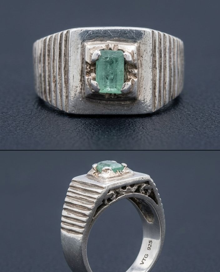 Rustic Sage Emerald Signet Ring