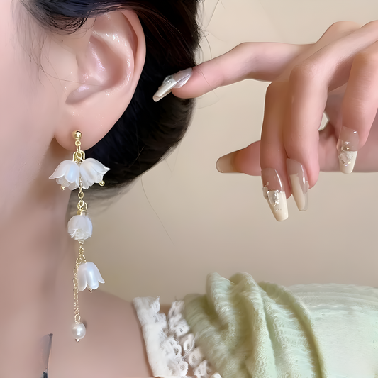 Pearl Korean Flower Earrings for Women