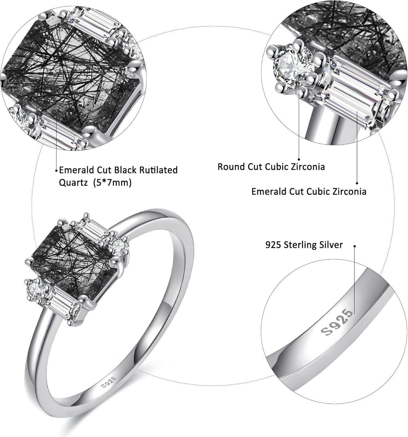 925 Sterling Silver - Rutilated Quartz Gemstone Ring