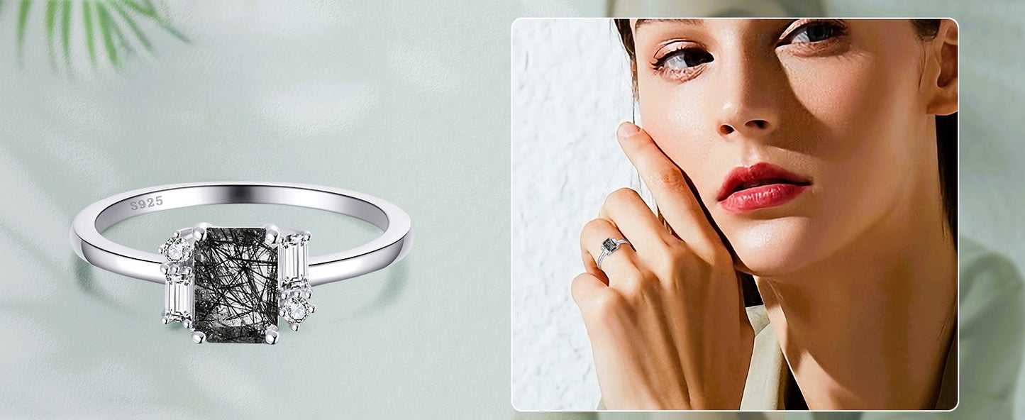 925 Sterling Silver - Rutilated Quartz Gemstone Ring