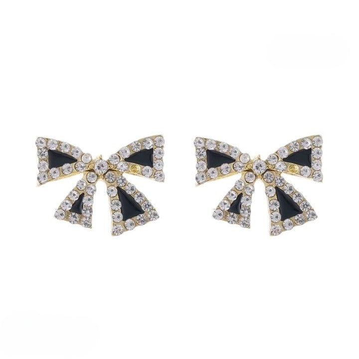 Elegant Zircon Black Bow Tie Earrings