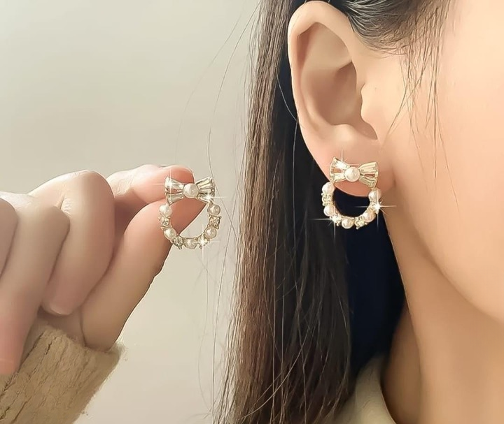 Pearl Bow Korean Zircon Earrings for Women