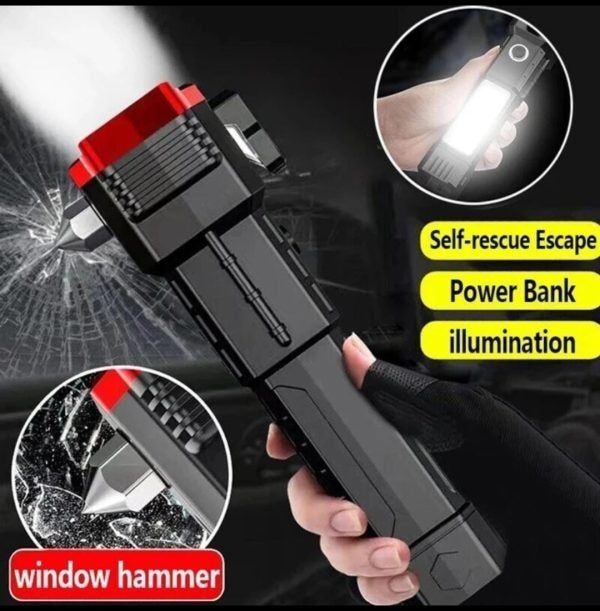 High-power Led Torch Light Rechargeable Flashlight / Multi-functional Tactical Hammer & Power Bank