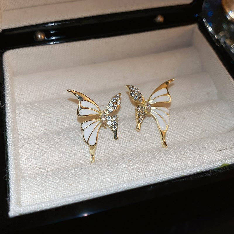 Luxury Niche Elegant Dual Tone Zircon Butterfly Stud Earrings for Women