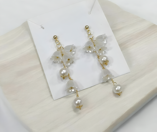 Pearl Korean Flower Earrings for Women