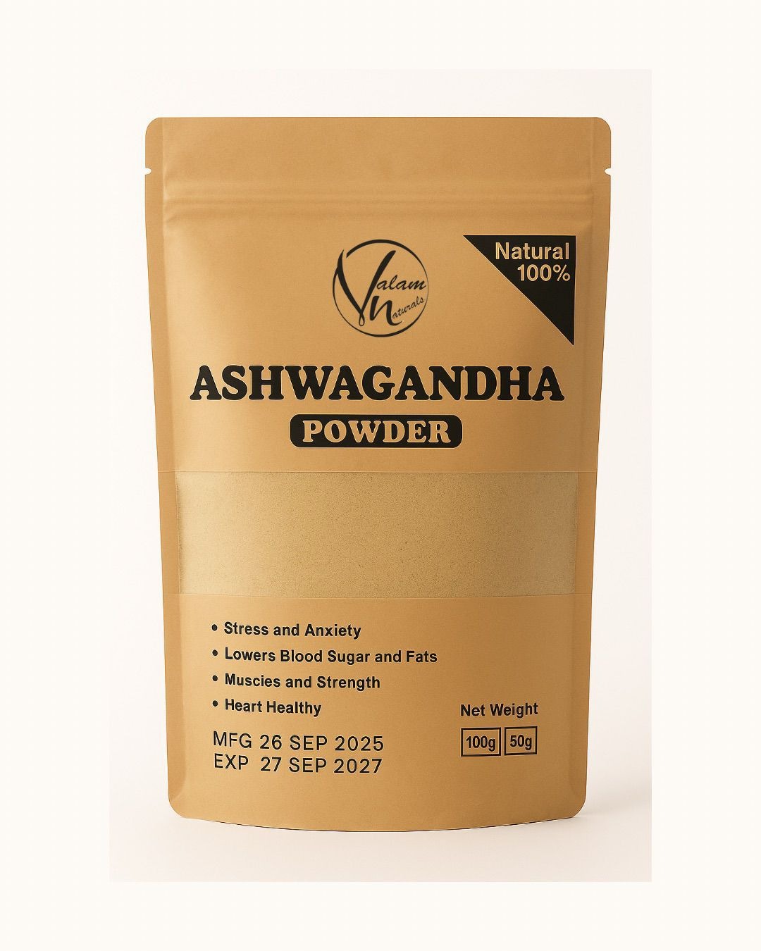 Ashwagandha Powder Pure And Natural | Herbal Supplement For Stress Relief, Energy, Immunity Boost, And Overall Wellness (100g)(50g)