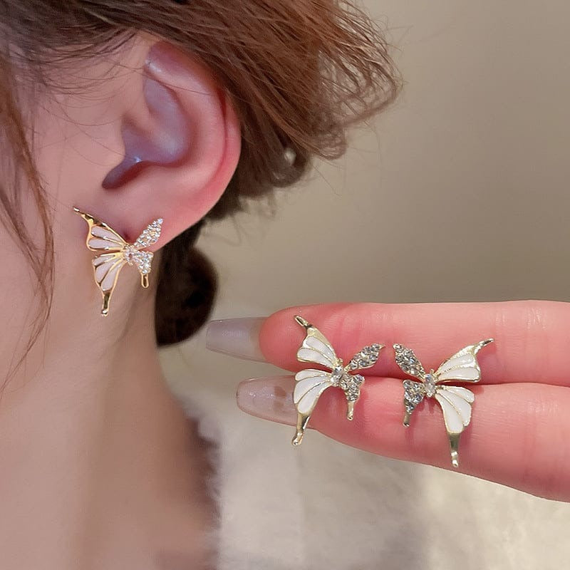 Luxury Niche Elegant Dual Tone Zircon Butterfly Stud Earrings for Women