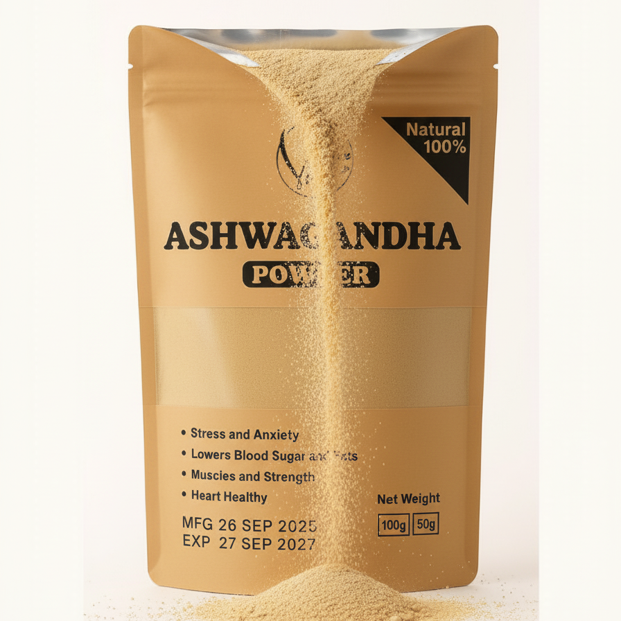 Ashwagandha Powder Pure And Natural | Herbal Supplement For Stress Relief, Energy, Immunity Boost, And Overall Wellness (100g)(50g)